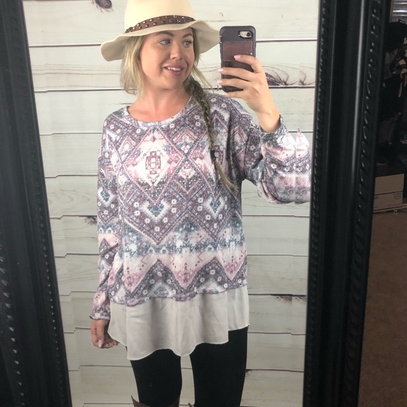 Kiera Pink Aztec Southwestern Pattern Pullover - Picture 4 of 5